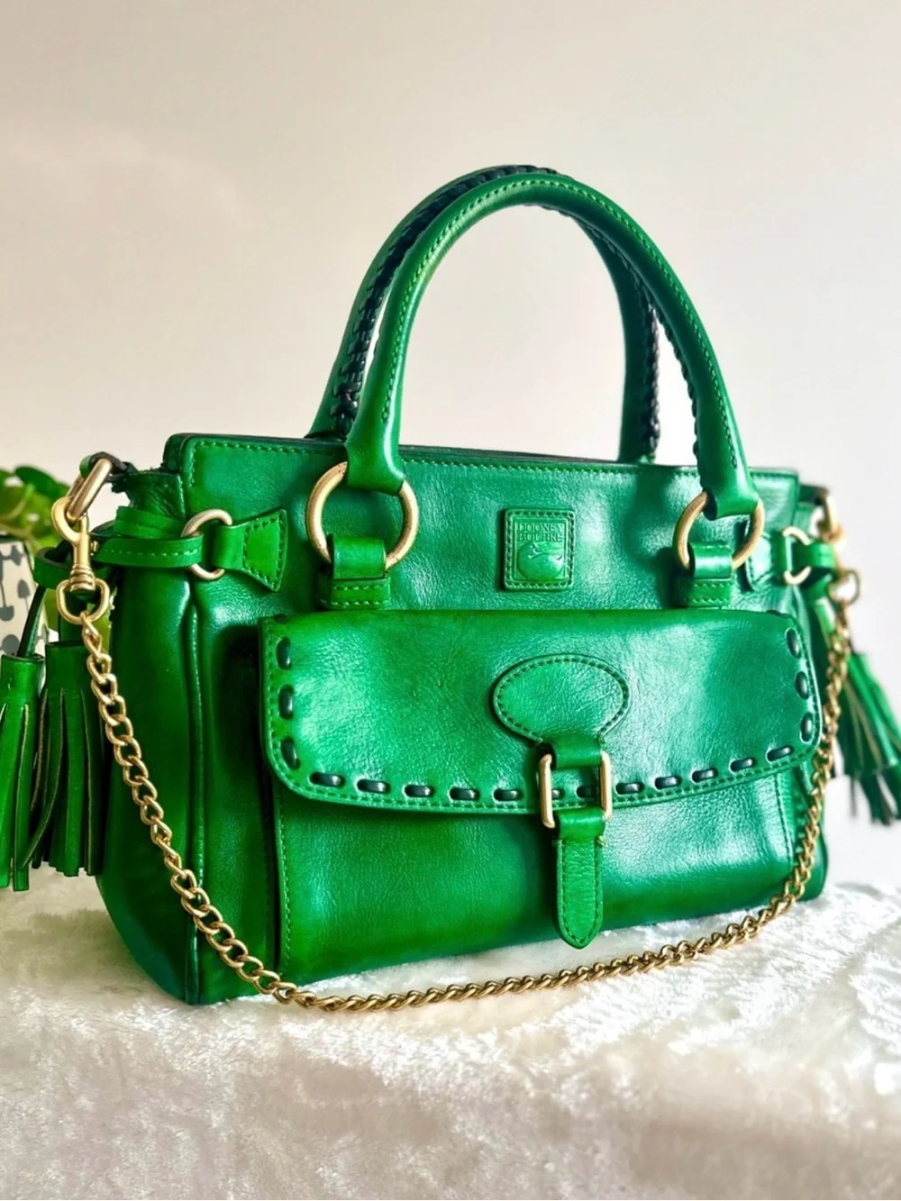 Dooney & Bourke Vintage Emerald Green Florentine Leather Satchel